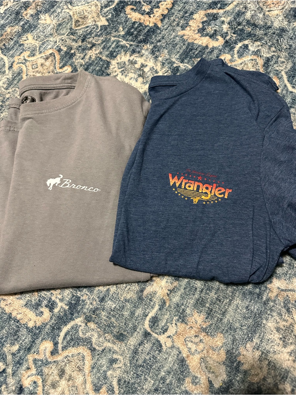 Wrangler Blue Tee & Bronco Gray Logo Tee - Casual Graphic Set
